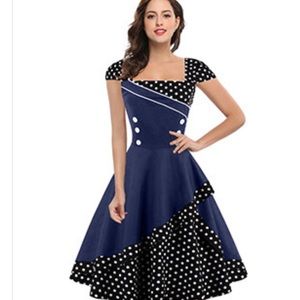 Zaful New without tags Pin Up retro polka dot skater dress square neck Sz Small